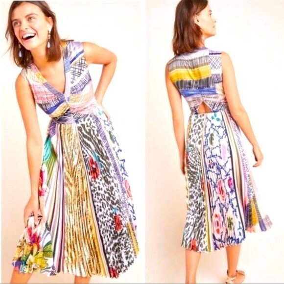 Anthropologie Dresses & Skirts - Anthropologie Geisha Designs Multicolor Pleated Jacinta Cocktail Dress Size 2